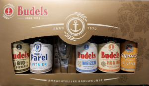 Geschenkverpakking Budels 5 flessen + glas
